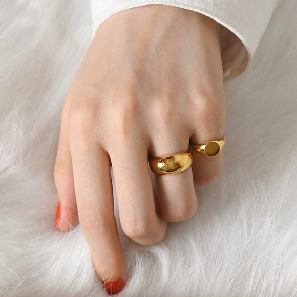 18K Gold Plated Wide Bold Dome Ring Band Ring - Picture 2 of 11